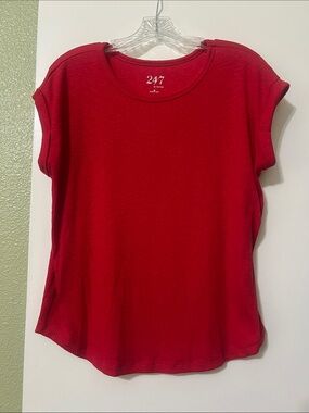 247 Women's Red Ribbed Short Sleeve Tee - Casual Crew